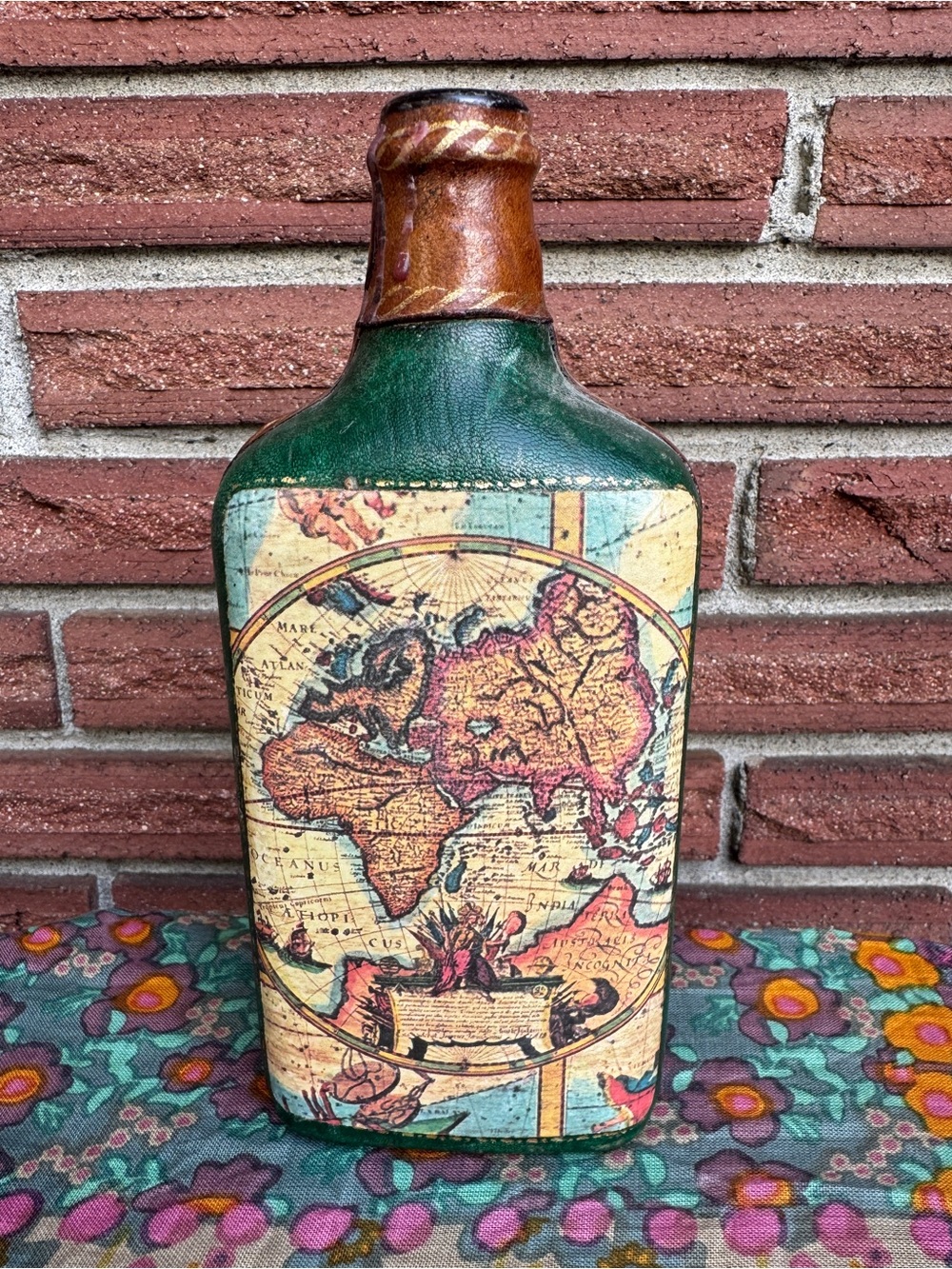 Vintage Fausto Cordiuro Leather Bottle Florence Italy Map